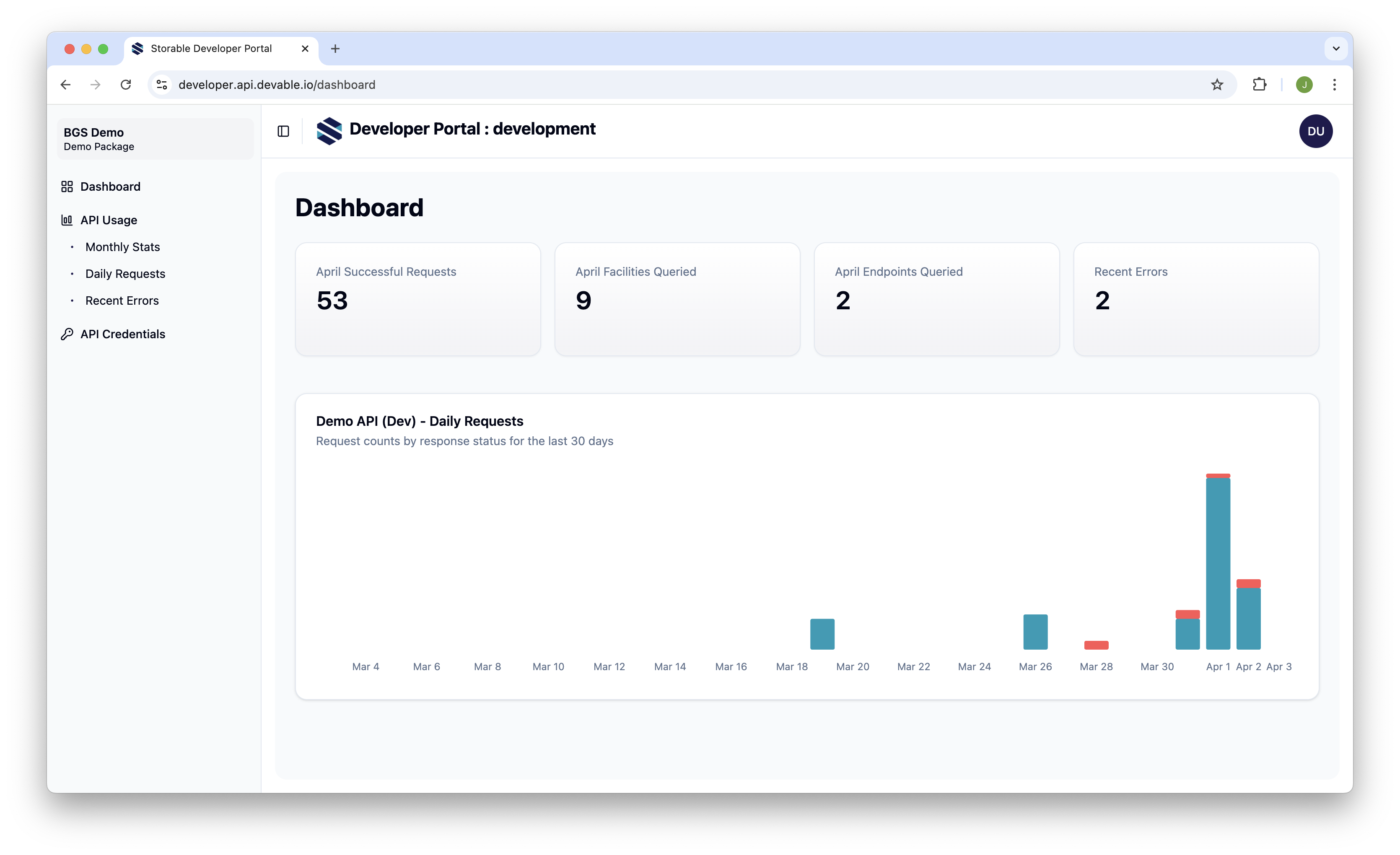 Developer Portal dashboard